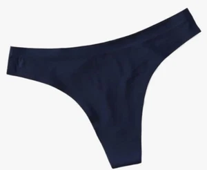 GAP BODY BLUE RIBBED STRIPE LOGO HARDWARE STRETCH SEAMLESS THONG PANTIES - Picture 1 of 1