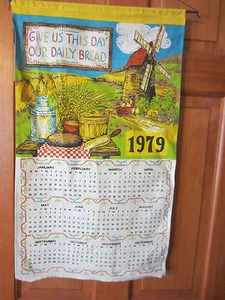 1979 Give Us This Day Our Daily Bread linen kitchen calendar towel w/hanger - Picture 1 of 4