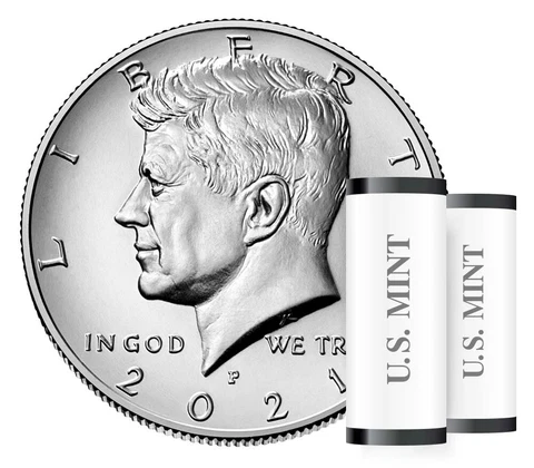 2021 P, D Kennedy Half Dollar. Uncirculated coins are from US Mint rolls Cover