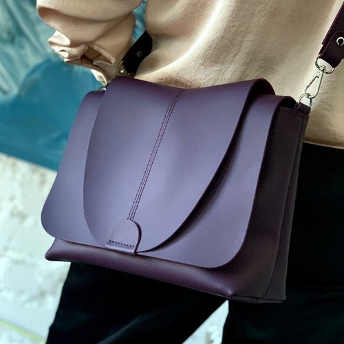 COACH Borsa a tracolla da donna in vera pelle fatta a mano viola melanzane borsa a tracolla