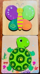 Holzpuzzle für Kinder ab 2 Jahre Schmetterling + Schildkröte NEU + OVP - Bild 1 von 5