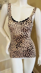 Bebe Ivory  W/leopard Print Tank Top Rhinestone Crystal SIZE L - Picture 1 of 20