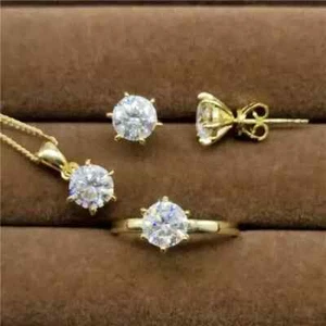 14K Yellow Gold Plated 4Ct Round Cut Lab Created Diamond Women's Jewelry Set - Picture 1 of 2