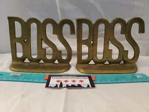Juego de 2 sujetalibros ejecutivos de latón macizo vintage raros CEO de BOSS escritorio de oficina 3 libras - Imagen 1 de 10
