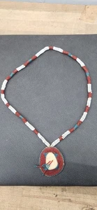 Vintage Hand Stitched & Hand Beaded Warrior Medallion Pendant Necklace - Picture 1 of 8