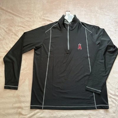 NWT Men's Large Antigua Tempo 1/4 Zip MLB Los Angeles Angels LA Black/Grey - Image 1 of 4