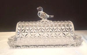 Vintage Hofbauer Byrdes Vögel Deutscher Schliff Kristall Butterdose Rechteckig Klar - Bild 1 von 10