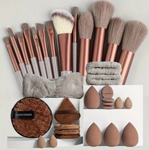 33pc Professional Makeup Set Brushes, Sponges, Puffs, Headband, Wristband - Picture 1 of 10