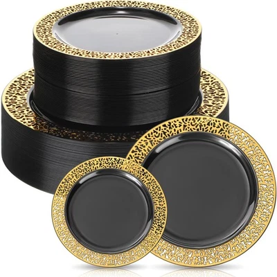 100 Pcs Plastic Dinner Plates Set Disposable 10.25" and 7.5" Dinner Plates He... - Image 1 of 4