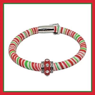 Pulsera con dije a rayas de caramelo rojo verde brillante Woodstock rojo cuentas deslumbrantes nueva con etiquetas Foto 1 de 3