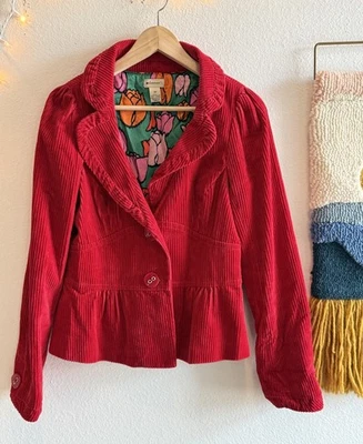 Elevenses Anthropologie Corduroy Blazer Jacker Women's Size 10 Red - Image 1 of 3