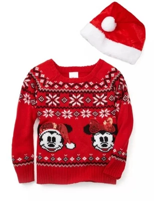 Disney, Mickey & Minnie Mouse Navidad Suéter con Sombrero Rojo Con Lentejuelas, 3T Foto 1 de 4