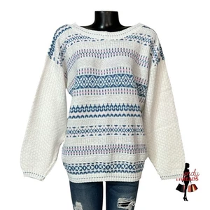 Adele Knitwear VINTAGE Sweater Large XL Boatneck Retro Fall Argyle Cottage Boho - Picture 1 of 11