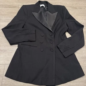 Traje Blazer Mango MNG Mujer Clásico Negro Doble Pecho Largo Satinado Cuello M - Imagen 1 de 6