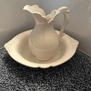Haeger Pitcher & Wash Basin Bowl #4060 & 4058 White USA - Picture 1 of 9