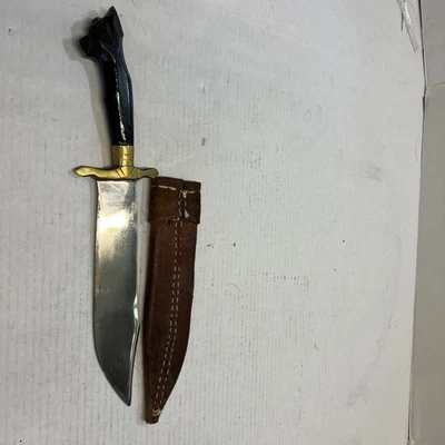 Cuchillo Negrito Bolo principios de los 70, mango tallado, funda de cuero Foto 1 de 4