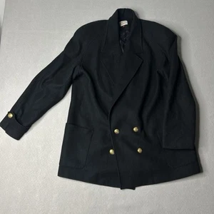 Susan Bristol Merino Wool Blazer Jacket Woman’s 14 Black Front Gold Button - Picture 1 of 9