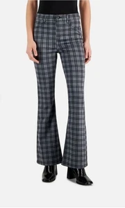 Vanilla Star Women's Plaid High-Rise Pull On Flare-Leg Jeans Leggings Gray M - Picture 1 of 8