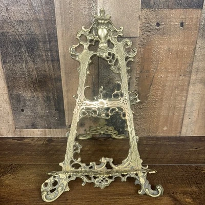 Caballete de mesa decorativo de latón vintage libro ilustraciones soporte ornamentado 16 pulgadas Foto 1 de 4