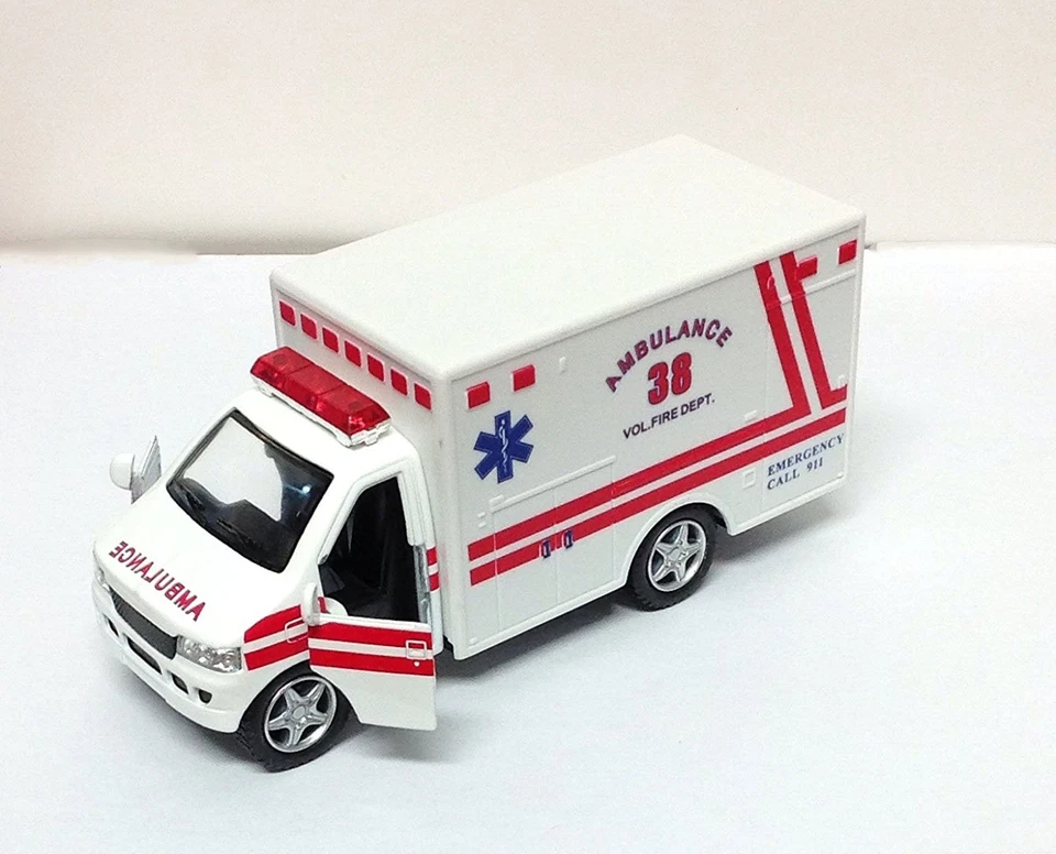 New 5" Kinsfun Ambulance Rescue Team Truck W/ Open Doors Diecast Model Toy  - Image 1 of 1