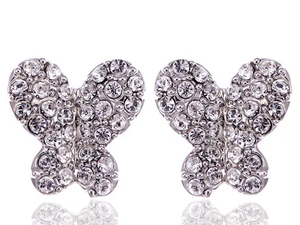 Womens Crystal Element Silver Tone Clear Crystal Colored Butterfly Insect Stud E - Picture 1 of 4