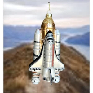Space Shuttle Rocket Ship Glass Ornament Steampunk Moon Science Earth Planet - Picture 1 of 5