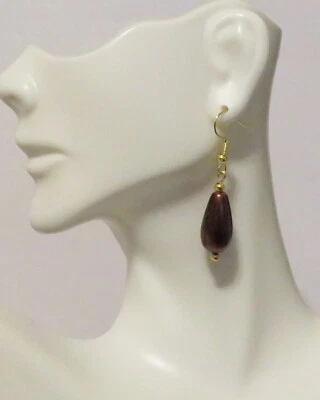 Pendientes de gancho marrón lágrima corta chapados en oro de 1,25" Foto 1 de 2