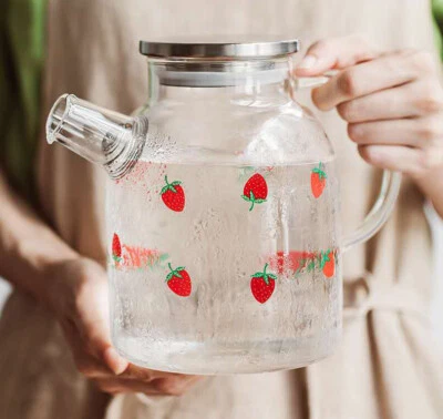 Tetera de vidrio fresa lindo diseño tetera de vidrio jarra de té de frutas Foto 1 de 4