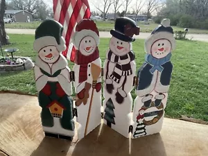 Interiores y regalos para el hogar 4 bisagras madera muñeco de nieve pintado a mano divisor pantalla lindo - Imagen 1 de 8