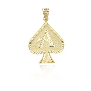 Gold Diamond Cut Ace of Spades Pendant Necklace (Available in Yellow/Rose/White) - Picture 1 of 9