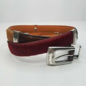 Brighton Belt Women's Leather Calf Hair Multicolor Silver Buckle Hardware - Picture 1 of 12