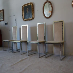 Set 4 Sedie Romeo Rega in Acciaio e Ottone con Seduta in Tessuto anni 70 - Imagen 1 de 9