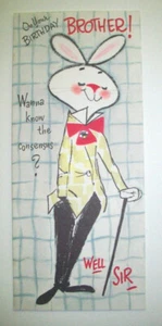 Tarjeta de felicitación de cumpleaños vintage Dressed Rabbit To Brother sin usar *A10 - Imagen 1 de 3