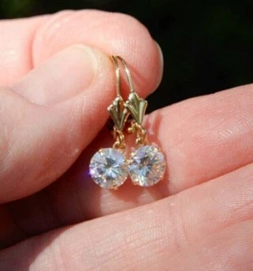 2 Ct Round-Cut Real Moissanite Women Drop Dangle Earring 14k Yellow Gold Plated - Picture 1 of 5