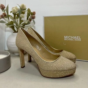 Michael Kors Chantal Platform Pump Fine Glitter Pale Gold 40F3CNMP2B Women's 7M - Picture 1 of 10
