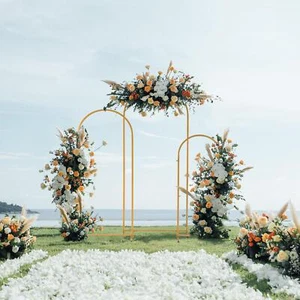 Set of 3 Metal Arch Backdrop Stand Gold Wedding Arch for Ceremony Decorations - Picture 1 of 8