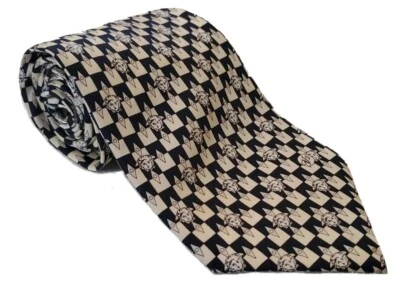 Corbata Versace Medusa Vintage Azul Marino Crema Pura Seda Italia Original Años 90 Foto 1 de 4