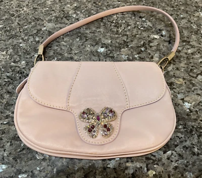 Cartera de cuero ABRO rosa lila con diamantes de imitación mariposa y herrajes en tono plateado Foto 1 de 4