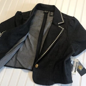 Nicole by Nicole Miller Cropped Jacke Gr. 16 Neu mit Etikett schwarz Stretch Denim Goldrausch - Bild 1 von 14