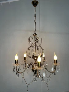 Lampadario in cristallo Swarovski ottone oro sospensione classico vintage 5 luci - Picture 1 of 13