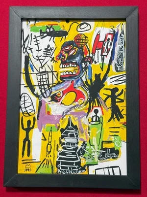 Jean-Michel Basquiat(手工制作)丙烯酸绘画密封在木头上带框架。 — 第 1/4 张图片