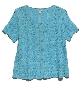 J. Jill türkis Kurzarm offen Strick Knopfleiste Cardigan Pullover, Gr. PL - Bild 1 von 4