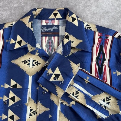 Wrangler XXL Western Shirt Cowboy Pearl Snap Mens Striped Aztec VTG - Image 1 of 4