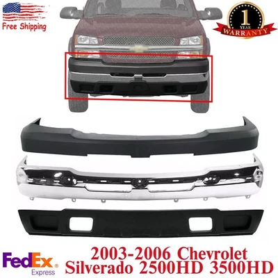 Комплект переднего бампера хромированная сталь для 2003-2006 Chevrolet Silverado 2500 HD / 3500 - Изображение 1 из 4