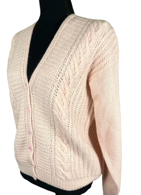 Nordstrom  Petite Focus Lambswool Angora Cable Knit Pink Cardigan Sweater Medium - Image 1 of 4