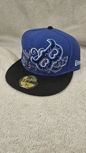 NewEra 59Fifty Boston RedSox Black Blue Embroidered Graphic Fitted Hat 7 1/8 FRE - Picture 1 of 8