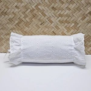 Vtg Eyelet Bolster Pillow Ruffle Bed Throw Pillow Cylinder White Coquette Cottag - Picture 1 of 14