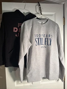 (2) Delta Airlines Sweatshirts - 100 Years Crewneck, Fly Delta Jets Hoodie SMALL - Picture 1 of 7