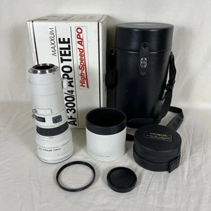 Minolta AF APO TELE 300mm f4 A-Mount High Speed Lens w/ Box Case Hood Covers - Picture 1 of 24