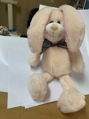 Gund Pink Bunny Rabbit Plush 1986 Floppy Ears Stuffed Animal With Purple Bow - Image 1 of 4